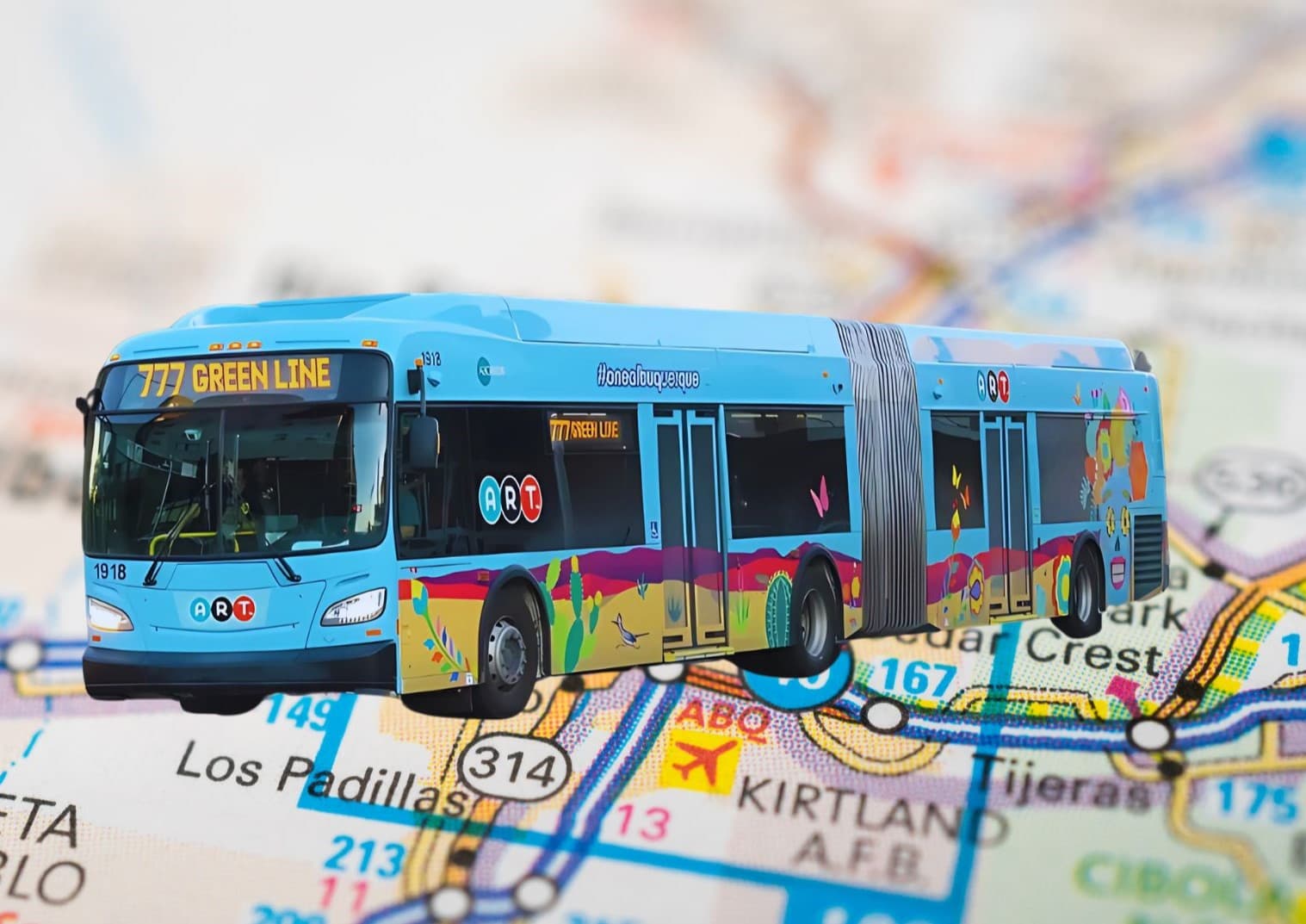 blue public transit bus on map background